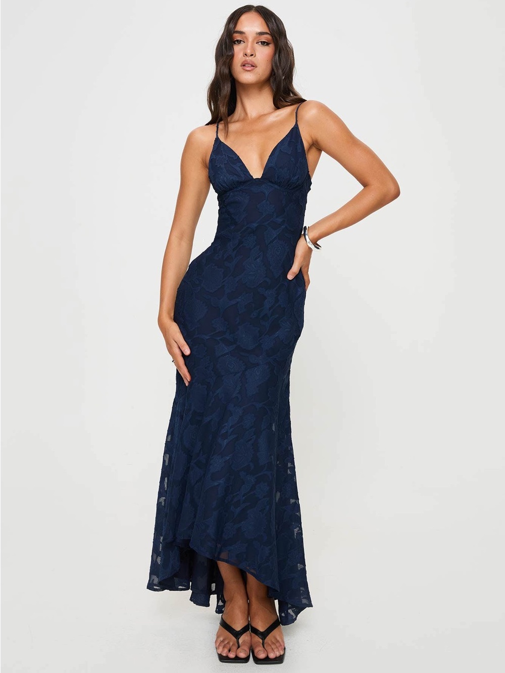 Princess Polly Navy Lace High-Low Slip Maxi Dress